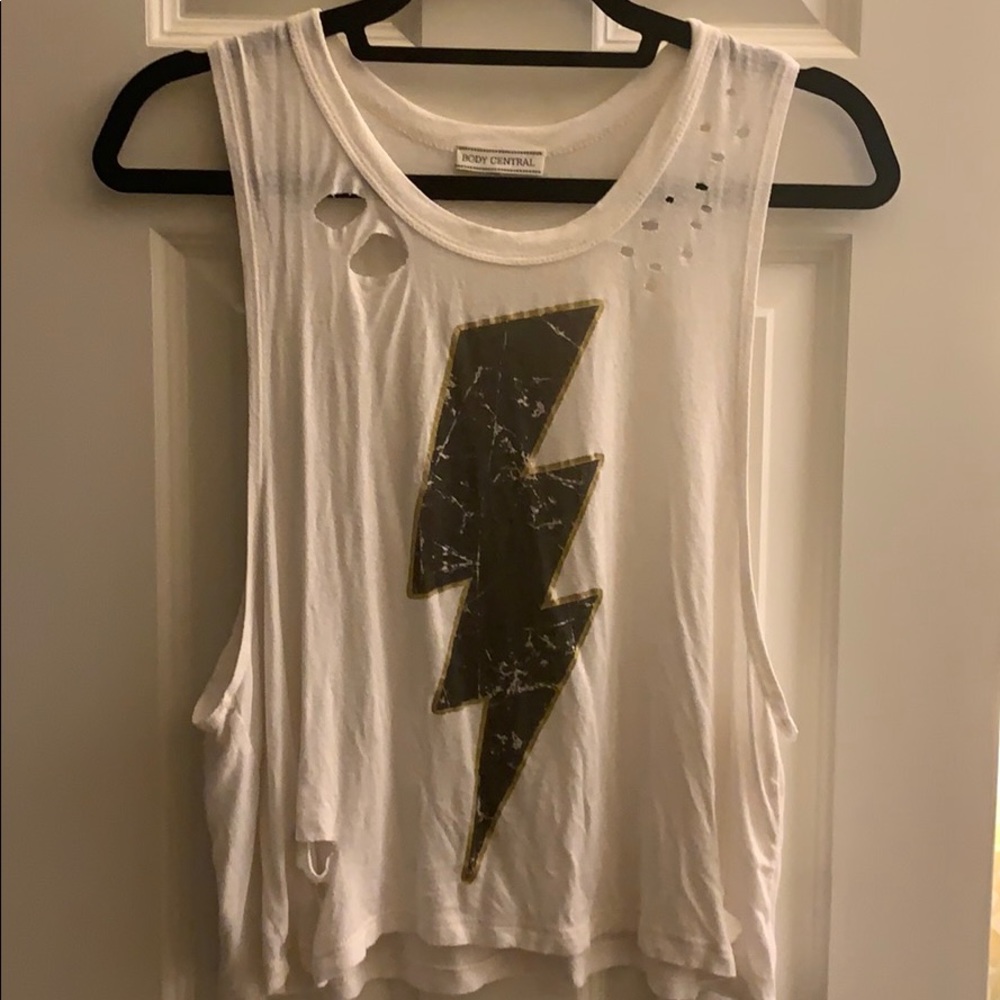 Distressed lightning tank top